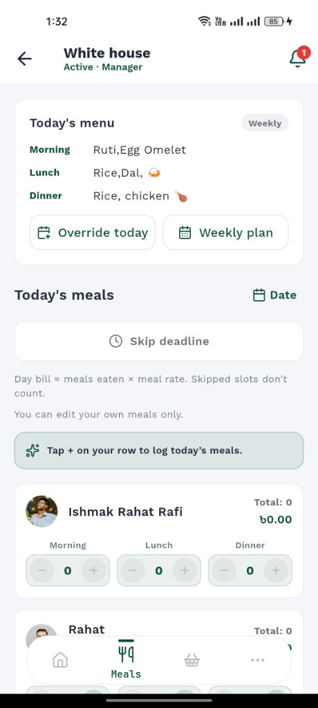 Meal Mess — daily menu and meal logging